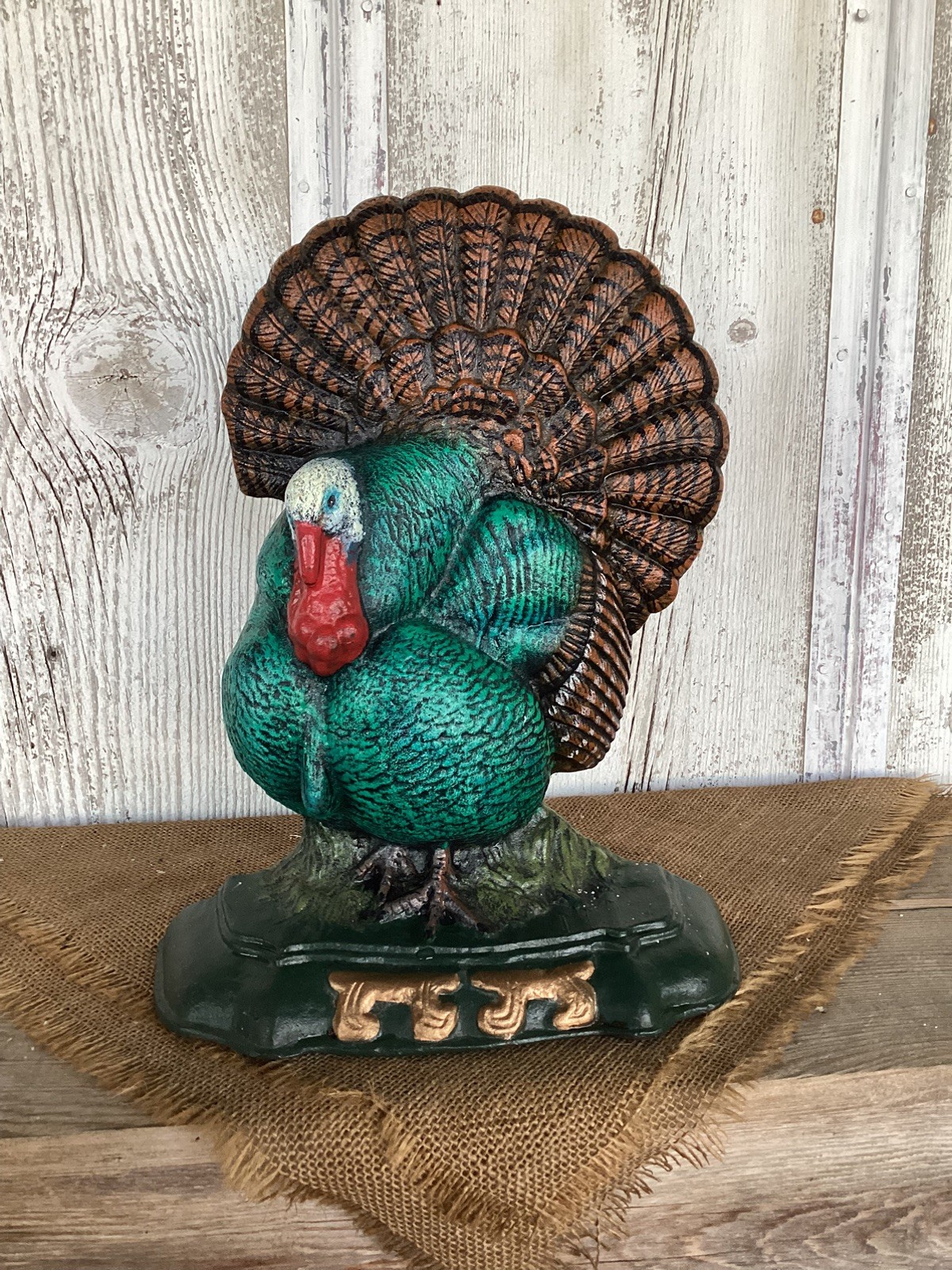 Vintage Cast Iron Painted Turkey Strut Door Stop Thanksgiving Fall 13 Vintage Cast Iron Painted Turkey Strut Door Stop Thanksgiving Fall 13