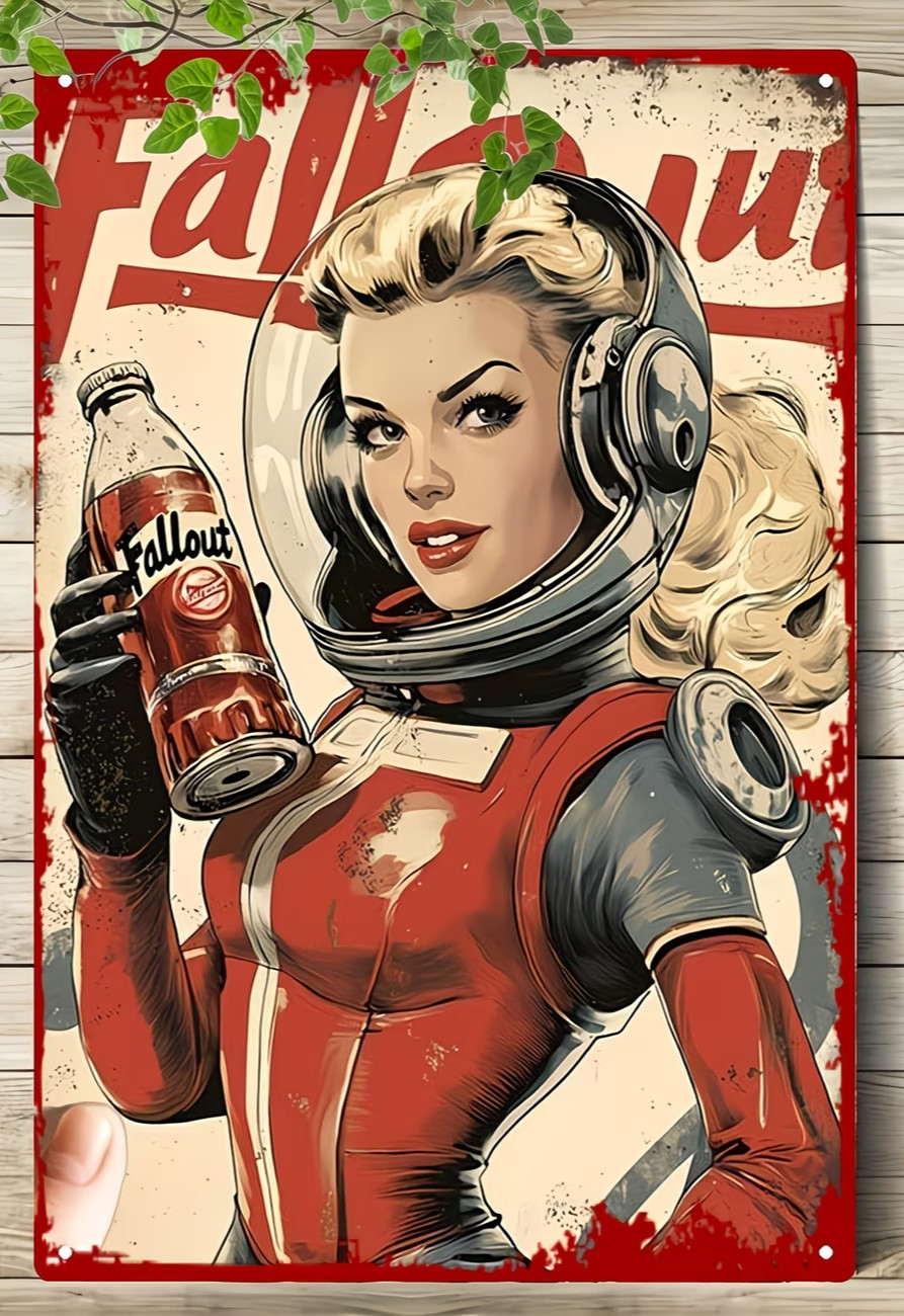 Retro Astronaut Girl -Fallout Theme-Nuke-Cola Metal Wall Sign 8x12 NEW Retro Astronaut Girl -Fallout Theme-Nuke-Cola Metal Wall Sign 8x12 NEW