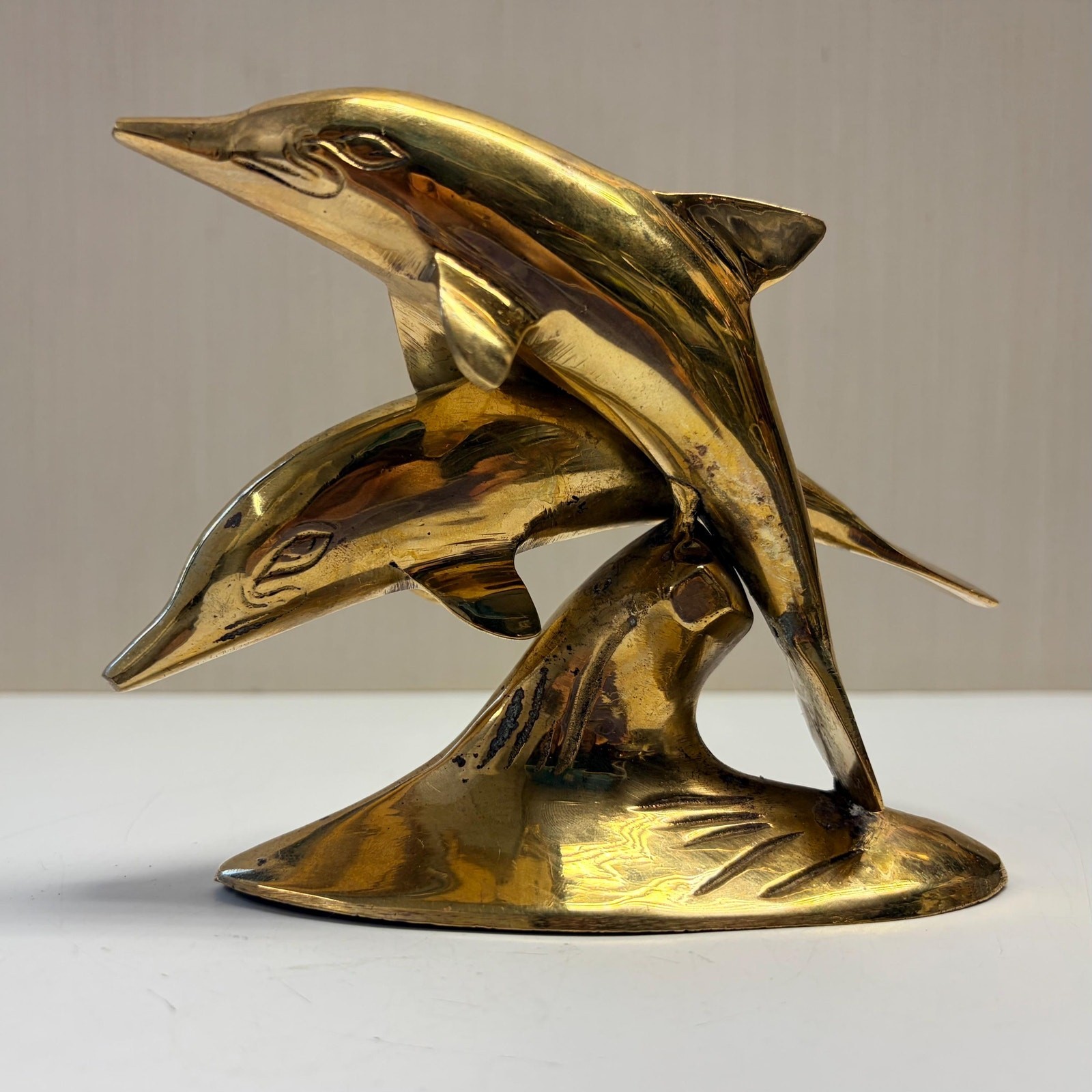 Vintage MCM Solid Brass Swimming Dolphins Sculpture Figurine Vintage MCM Solid Brass Swimming Dolphins Sculpture Figurine