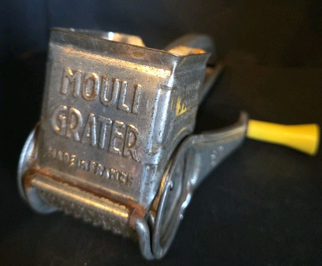 Antique Vintage MOULI Rotary Hand Cheese Grater Yellow Handle Made in France