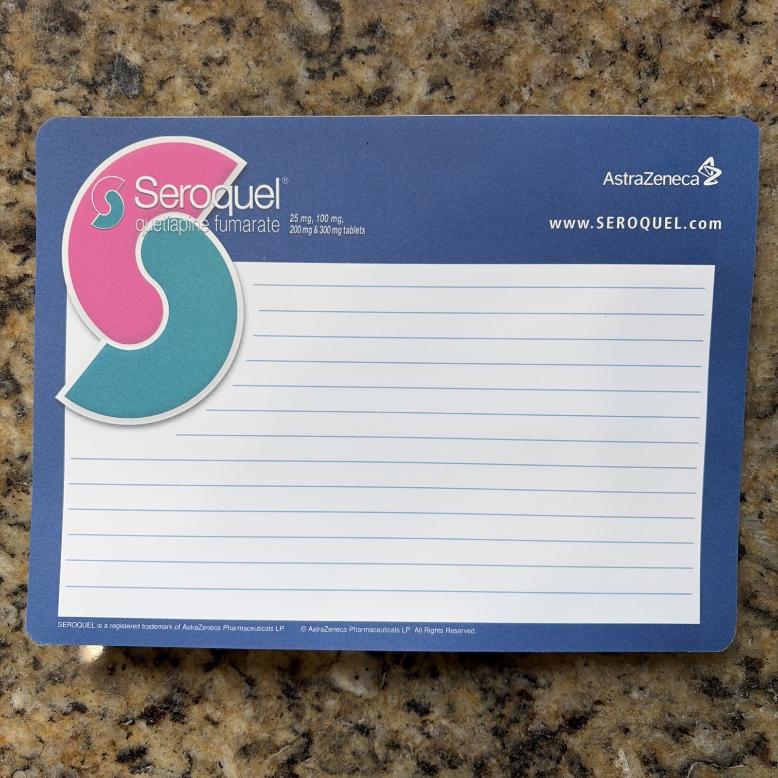 MouseWrite McAuliffe Notepad Seroquel Prescription Drug Writing Pad AstraZeneca