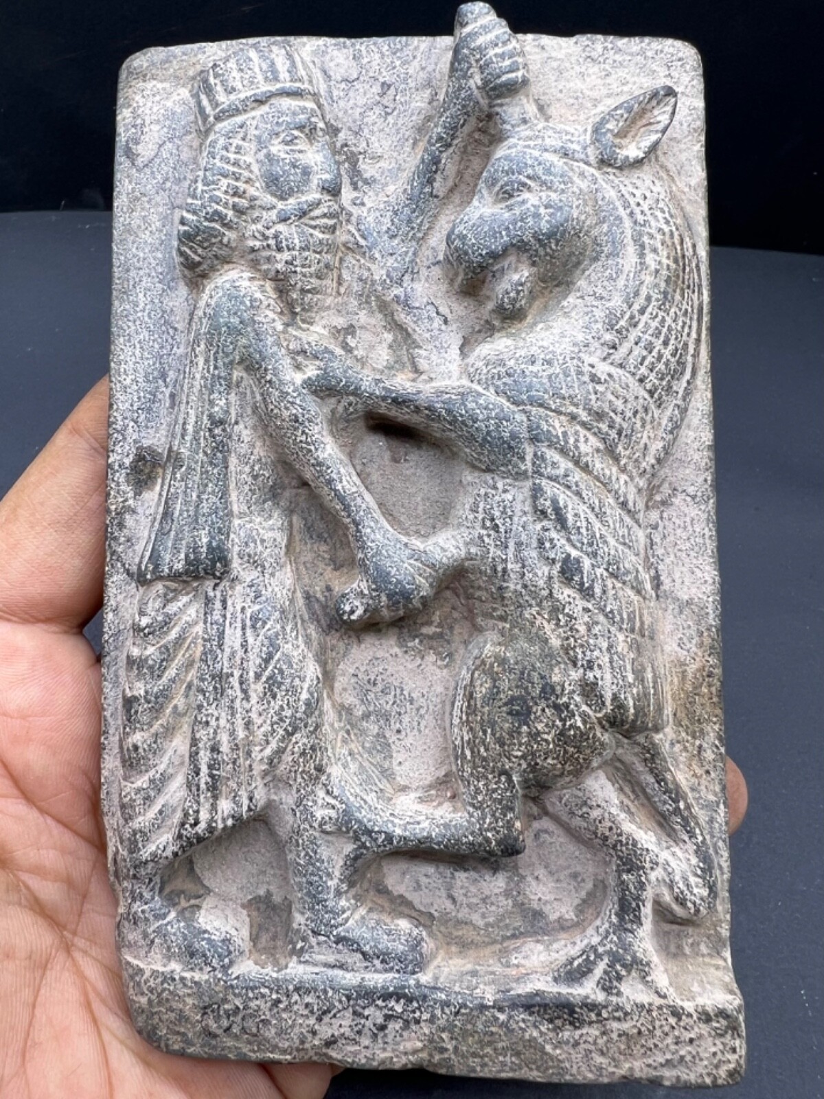 Collectable Pice Rare Old Sumerian Era King Fighting Historical Scene Schist Til Collectable Pice Rare Old Sumerian Era King Fighting Historical Scene Schist Til