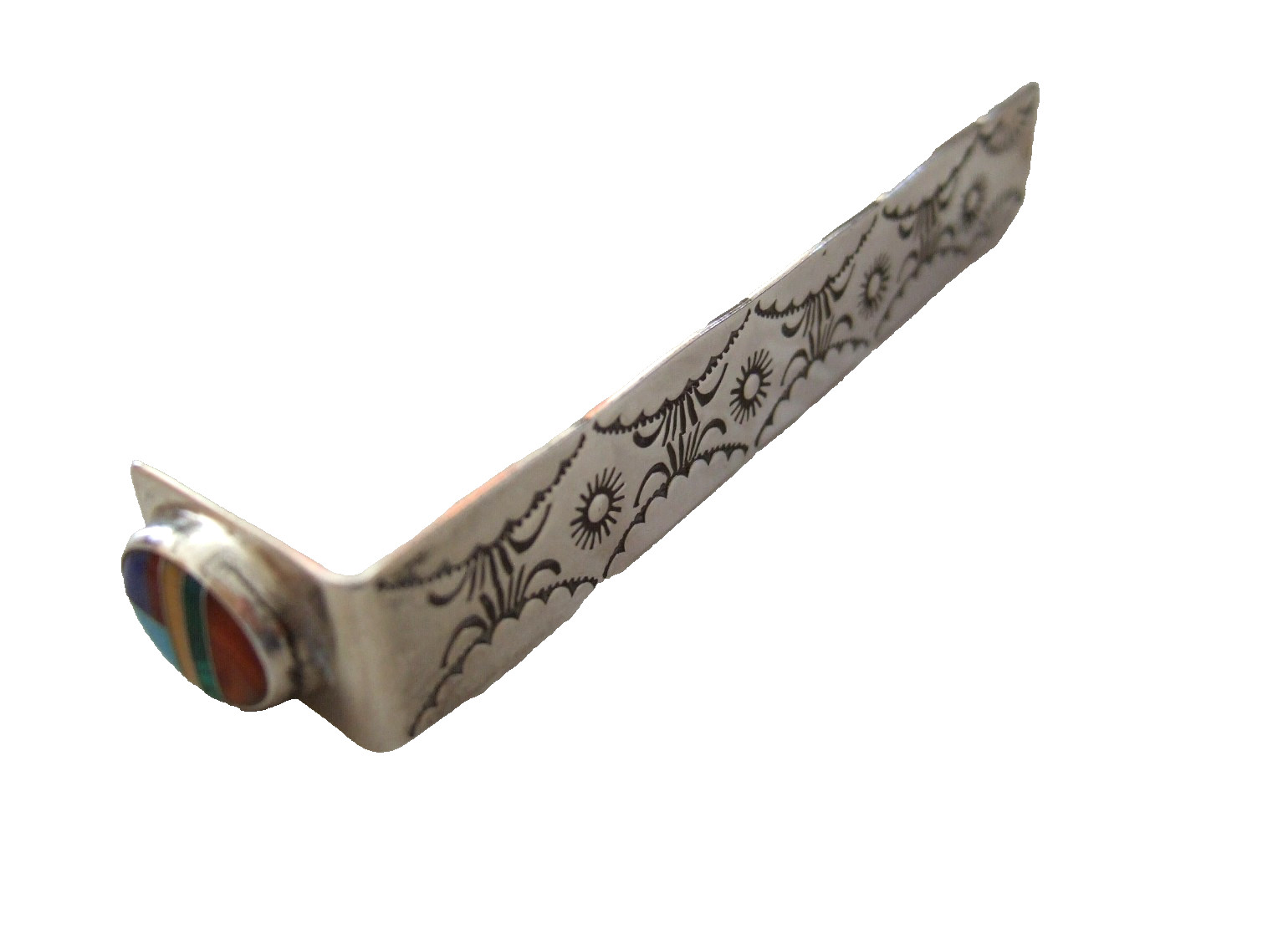 Signed BEN J CHAVEZ Navajo Native American Sterling Silver Multi Stone Bookmark Signed BEN J CHAVEZ Navajo Native American Sterling Silver Multi Stone Bookmark