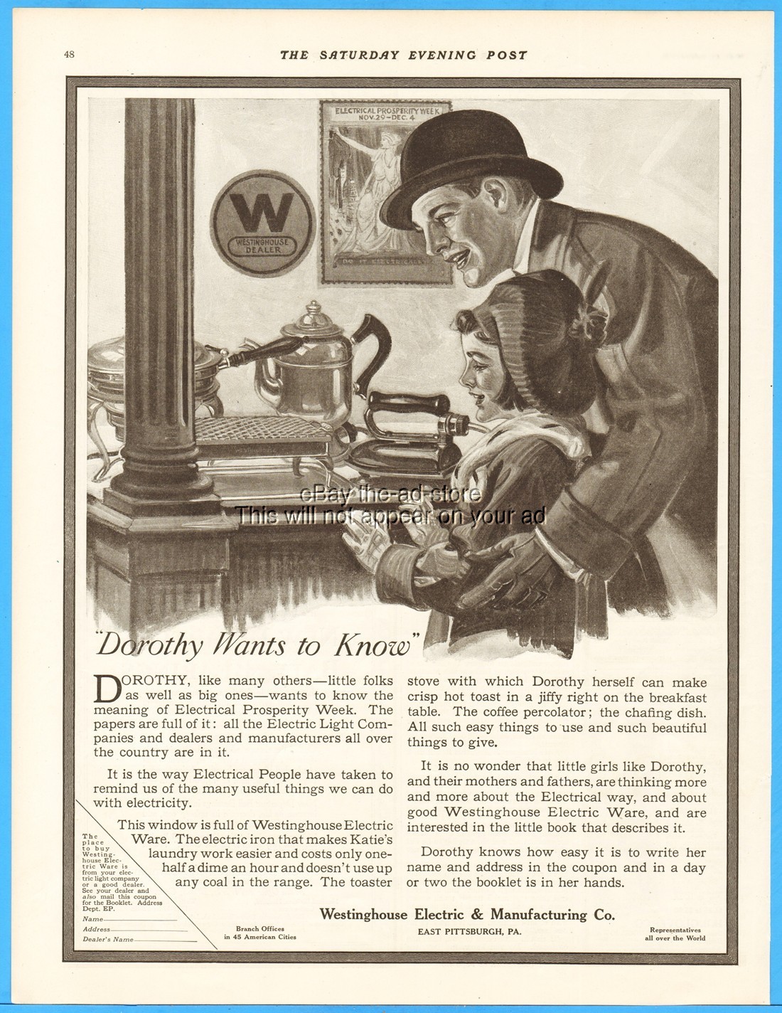 1915 Western Electric Iron Kitchen Appliances Store Window Display Dorothy Ad