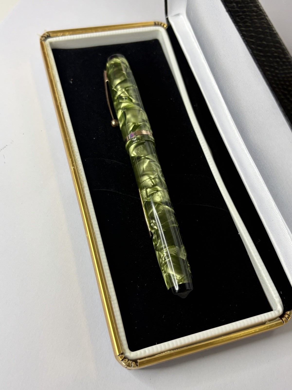 Vintage Restored WAHL OXFORD Fountain Pen Green Pearl 14K Gold #2 FLEX NIB 1930s