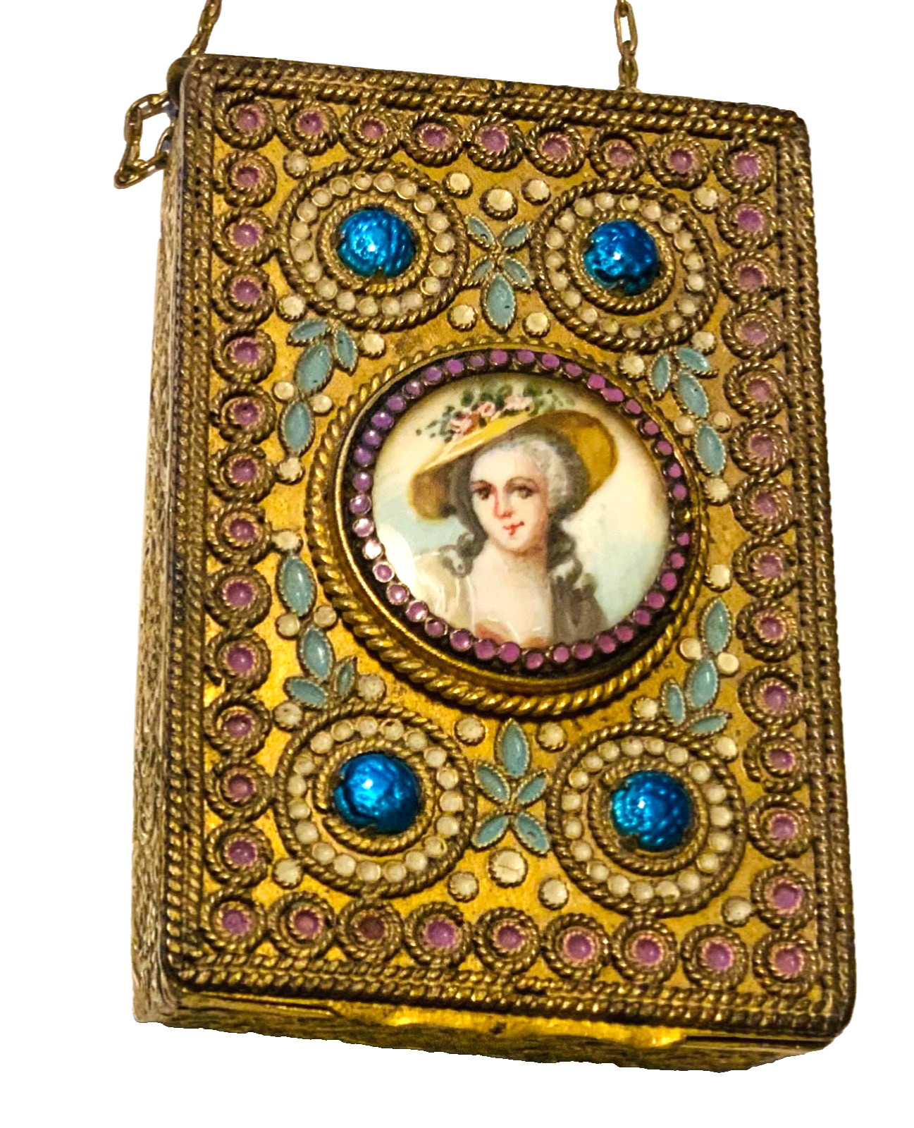 MAGNIFICENT Antique FRENCH Jeweled *ENAMEL* Compact WRISTLET *ALL Original MAGNIFICENT Antique FRENCH Jeweled *ENAMEL* Compact WRISTLET *ALL Original