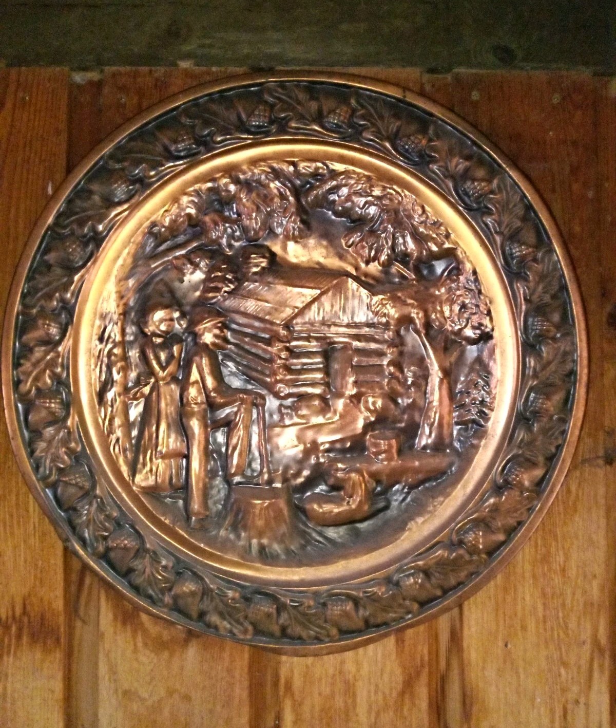 Embossed Coppercraft, Wall Plate Plaque, Rustic Cabin Scene Decorative Plate Embossed Coppercraft, Wall Plate Plaque, Rustic Cabin Scene Decorative Plate