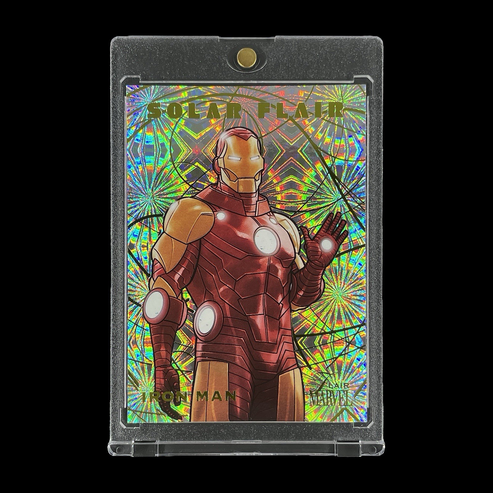 IRON MAN RARE SILVER FIREWORKS FOIL HOLO CARD 2023 Flair Solar SP - Marvel