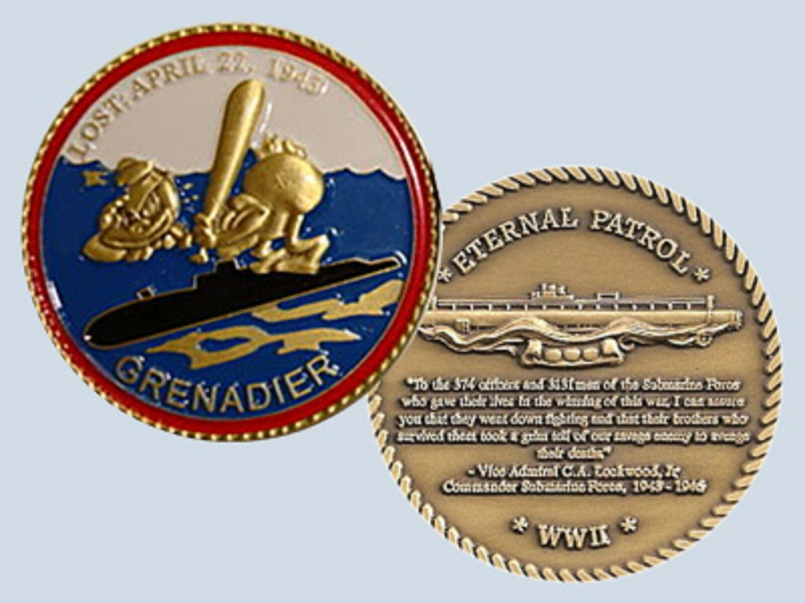 ON ETERNAL PATROL USS GRENADIER SS-210 LOST APRIL 22, 1943 1.75\ ON ETERNAL PATROL USS GRENADIER SS-210 LOST APRIL 22, 1943 1.75\