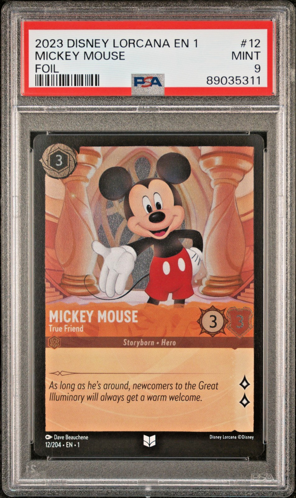 2023 Disney Lorcana Mickey Mouse FOIL #12 PSA 9 First Chapter RARE Mint 2023 Disney Lorcana Mickey Mouse FOIL #12 PSA 9 First Chapter RARE Mint