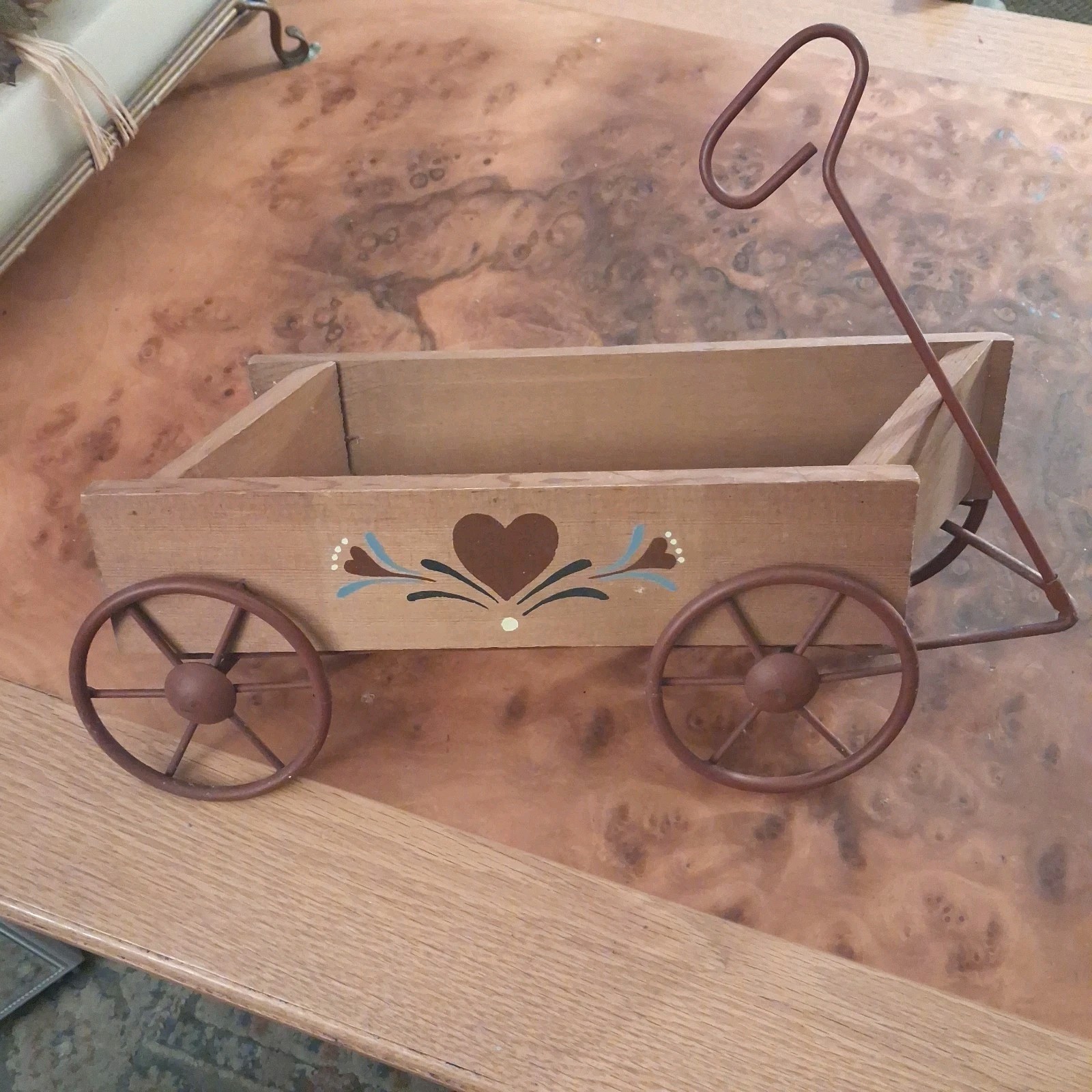vintage wooden wagon planter metal wheels heart folk art rustic country decor vintage wooden wagon planter metal wheels heart folk art rustic country decor