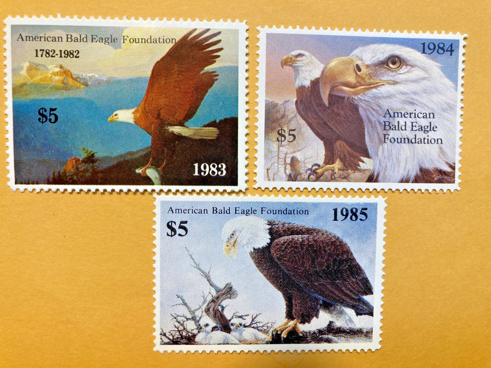 American Bald Eagle Foundation Stamps 1983, 84, 85 MNH American Bald Eagle Foundation Stamps 1983, 84, 85 MNH
