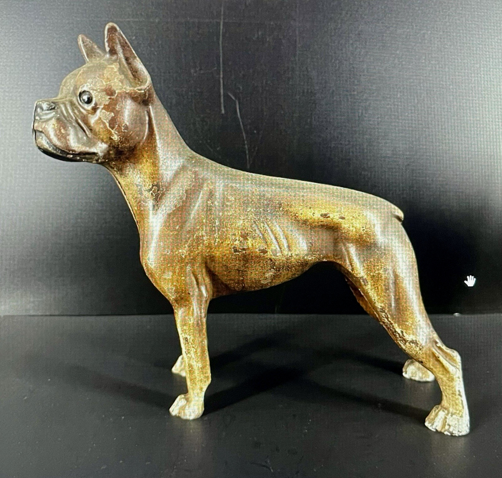 Extremely RARE Antique Hubley Cast Iron Boxer Dog Door Stop Original Paint C1930 Extremely RARE Antique Hubley Cast Iron Boxer Dog Door Stop Original Paint C1930