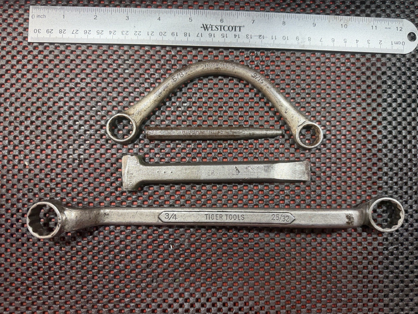 Vtg 1930s Tiger Tools Lot Wrench Chisel Punch Gamble Stores Duro Indestro USA
