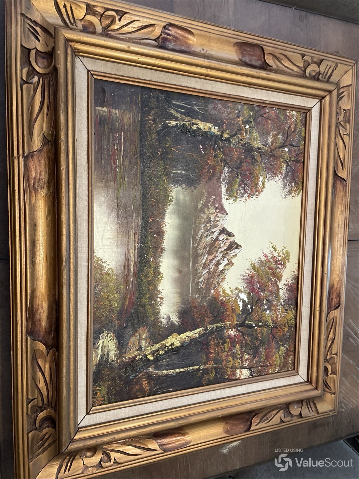 Mountain Lake Landscape Oil on Canvas Ornate Wood Frame Mountain Lake Landscape Oil on Canvas Ornate Wood Frame