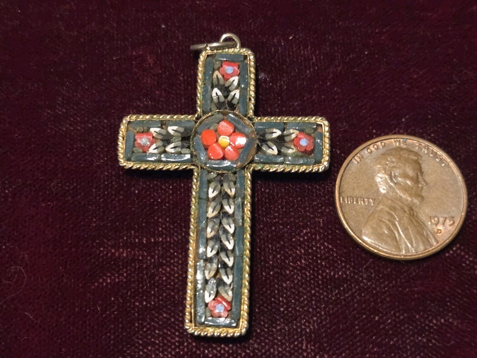 Vintage Micro Mosaic Murano Millefiori Cross Pendant Italy Vintage Micro Mosaic Murano Millefiori Cross Pendant Italy