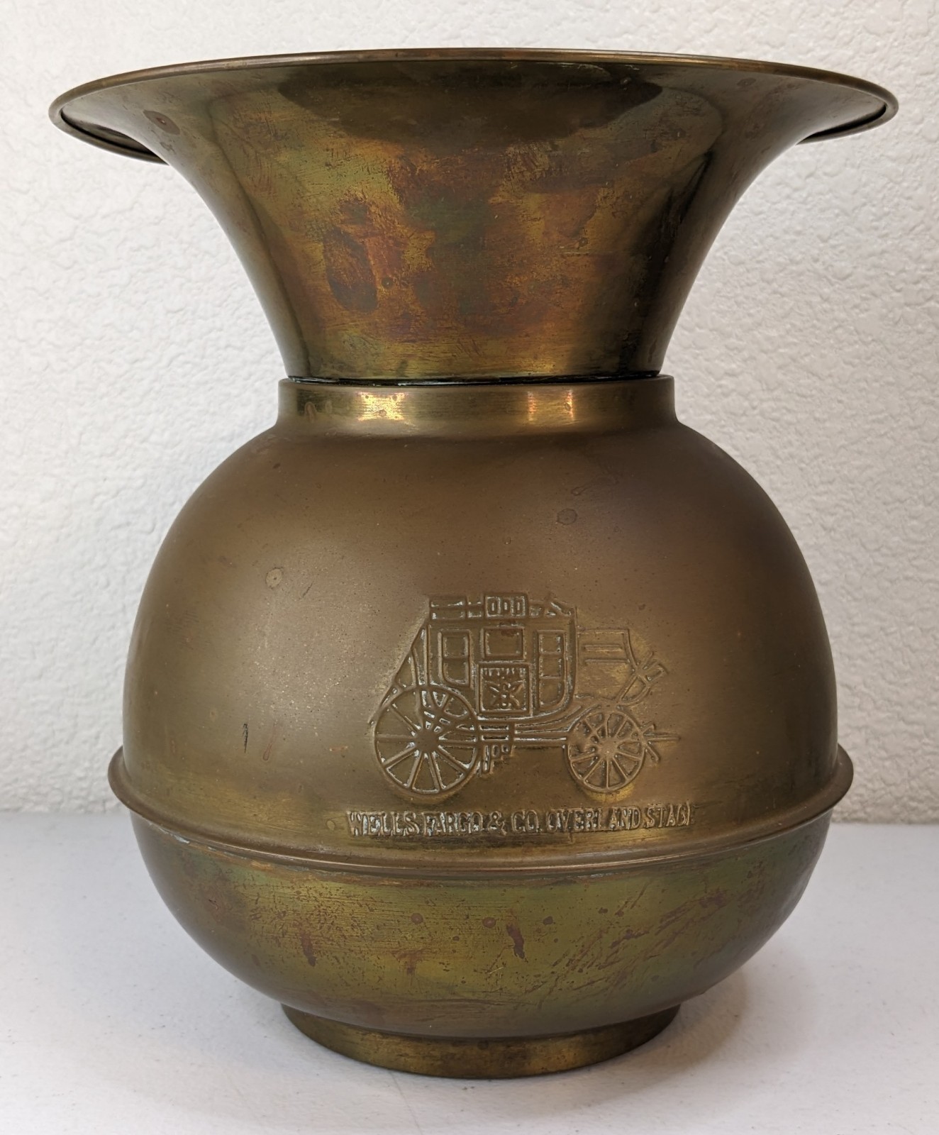 Vintage Wells Fargo & Co Overland Stage Brass Spittoon Stagecoach