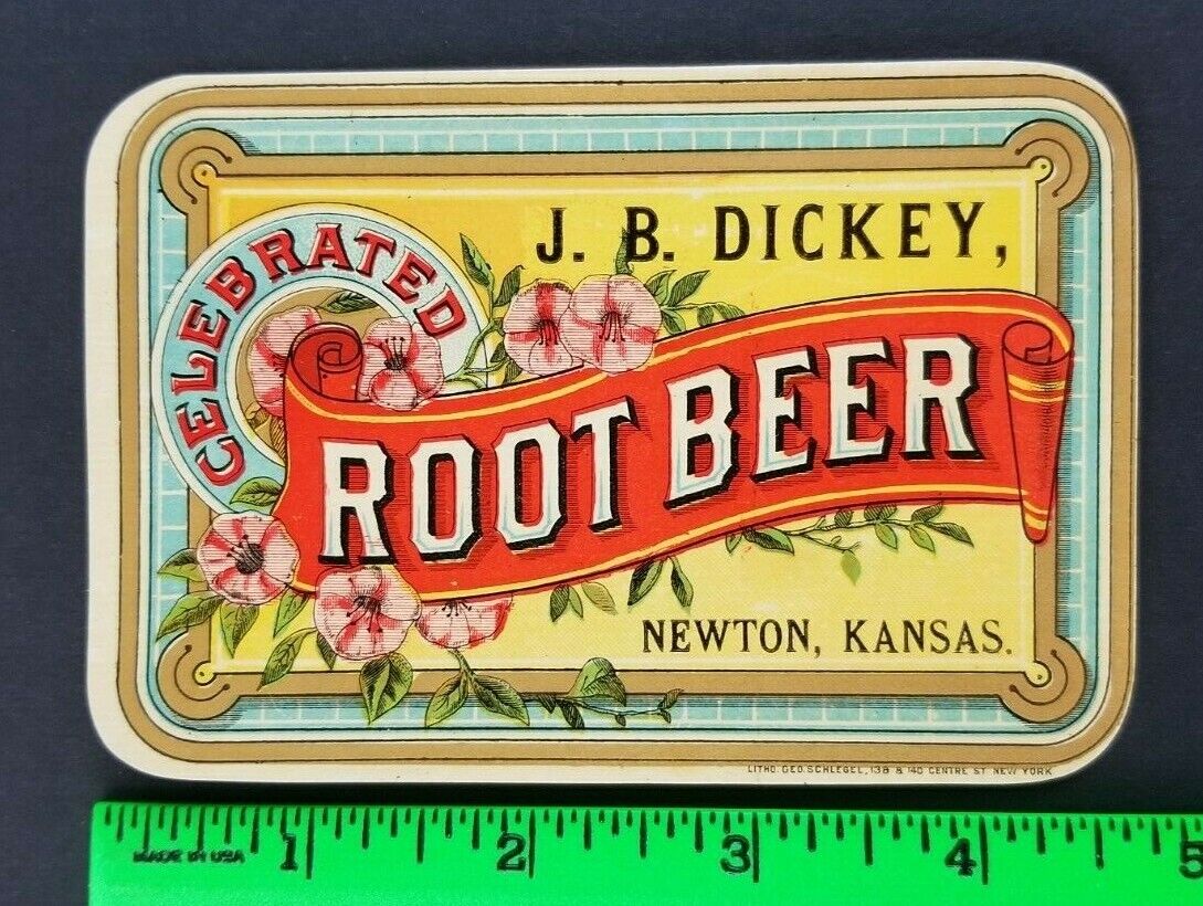 Vintage 1890's JB Dickey Root Beer Label Newton Kansas