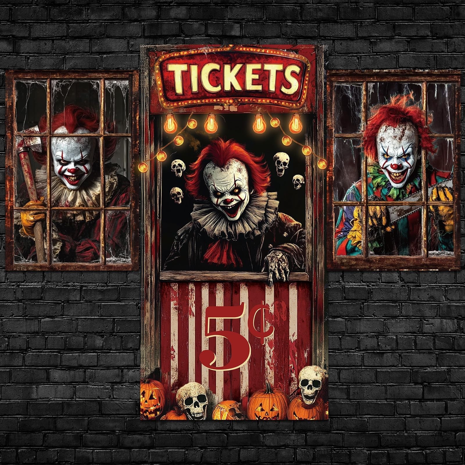 3 Pcs Halloween Evil Circus Window Door Covers Decorations Set Scary Clown Ghost 3 Pcs Halloween Evil Circus Window Door Covers Decorations Set Scary Clown Ghost