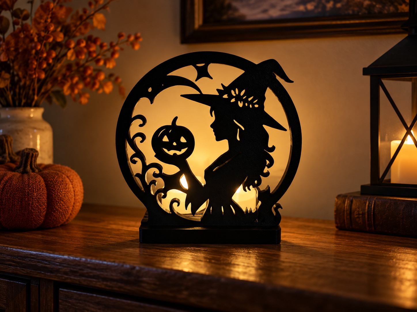 Halloween Witch Pumpkin Bat Tea Light Holder