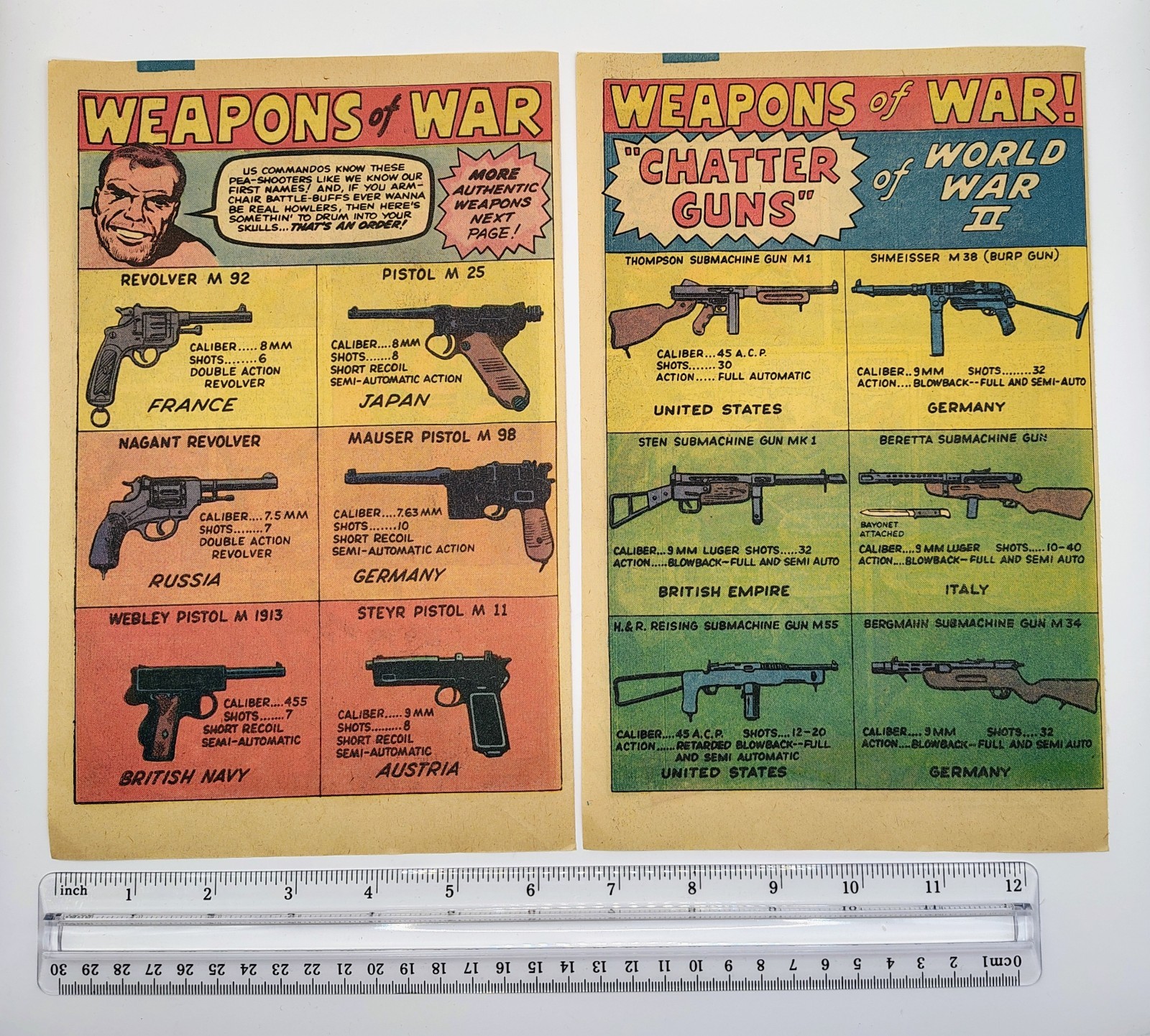 Rare Vintage Print Ad Weapons of War 1961 60s  WW2 World War Two Guns by Country