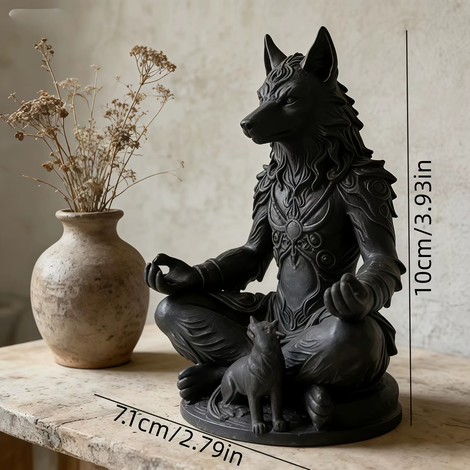 Meditation wolf figurine mystical werewolf statue Gothic style Zen animal decor