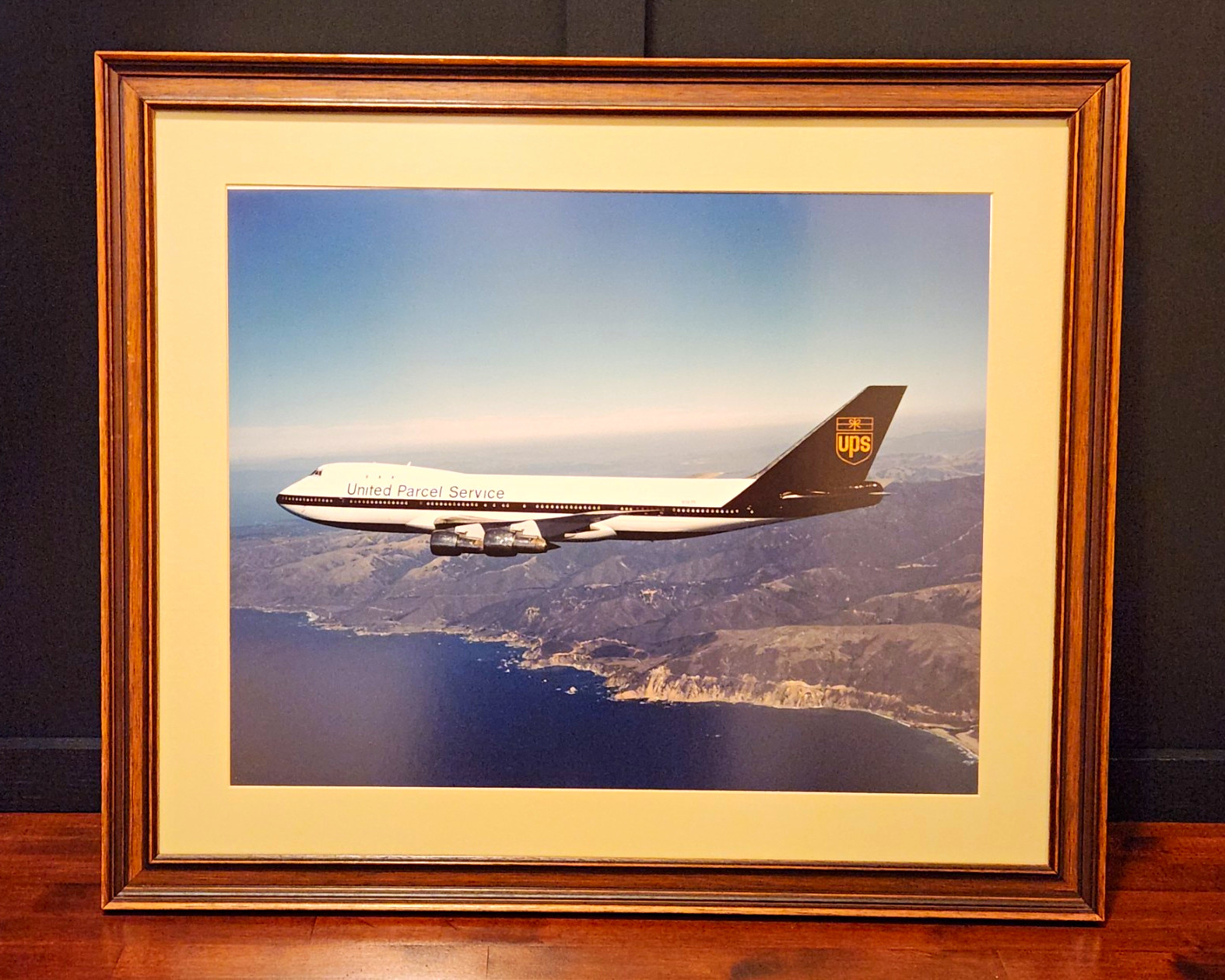 Vintage UPS 747 Cargo Flight - Matted Wood Frame - 26\ Vintage UPS 747 Cargo Flight - Matted Wood Frame - 26\