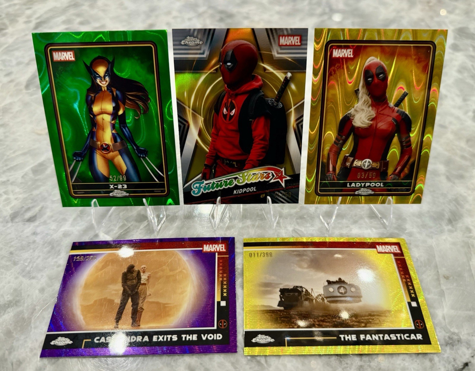 2025 Topps Chrome Deadpool LADYPOOL GOLD RAYWAVE + X-23 /99 + KIDPOOL /50 LOT 2025 Topps Chrome Deadpool LADYPOOL GOLD RAYWAVE + X-23 /99 + KIDPOOL /50 LOT