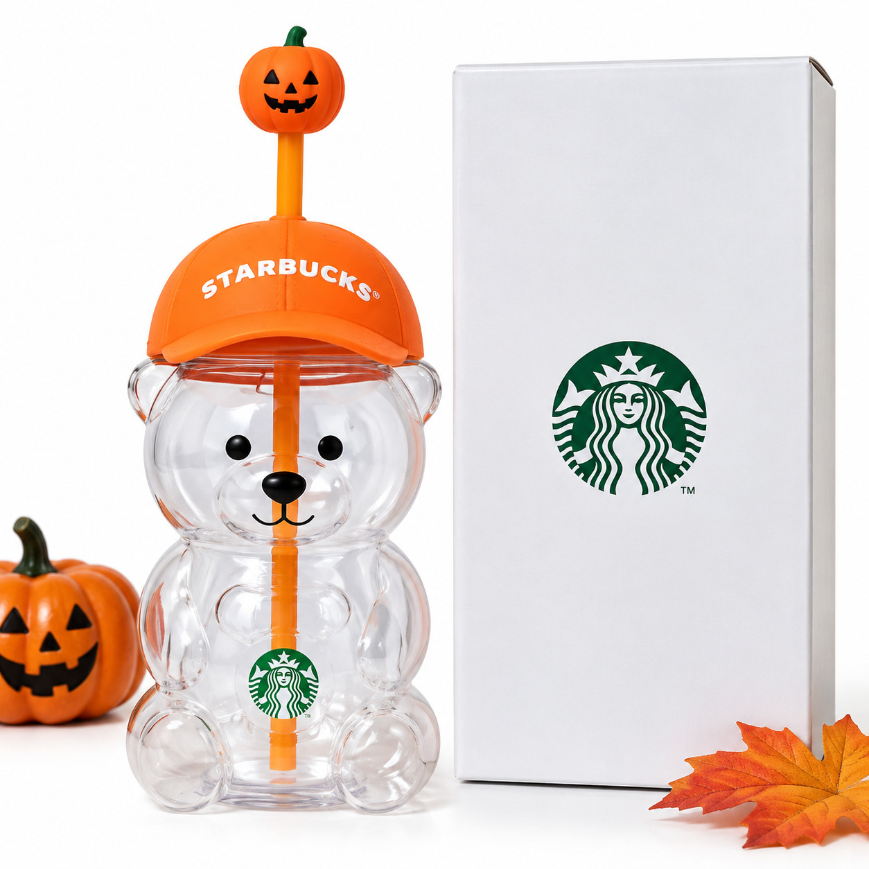 Halloween Starbucks Bearista Bear Cup Tumblers With Pumpkin Topper Baseball Cap Halloween Starbucks Bearista Bear Cup Tumblers With Pumpkin Topper Baseball Cap