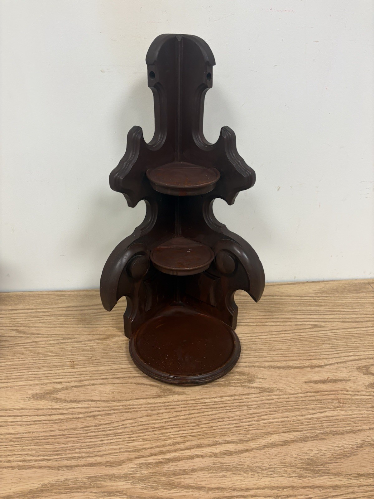 Vintage Mid-Century, Modern Mahogany Corner, Three Tiered Shelf Vintage Mid-Century, Modern Mahogany Corner, Three Tiered Shelf