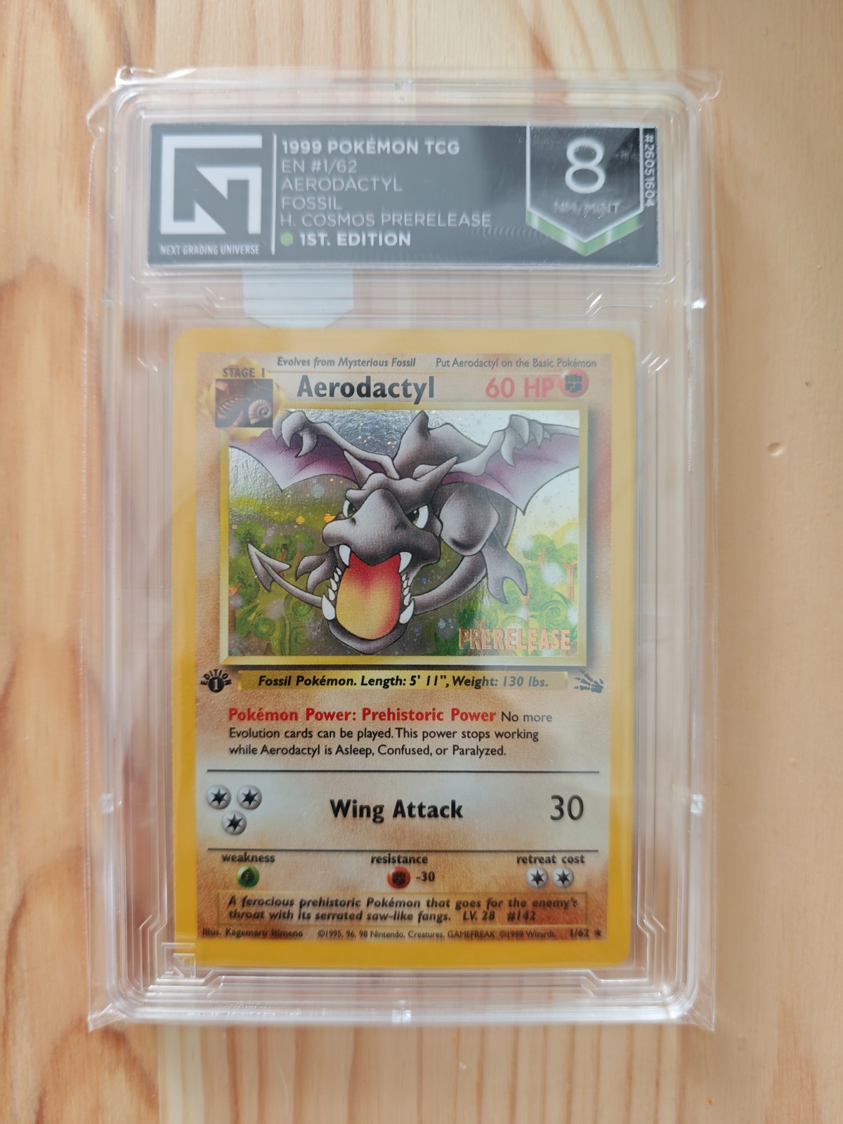 Pokemon Aerodactyl Fossil Prerelease 1st Ed Cosmos Holo 1/62 Next Grading 8 Pokemon Aerodactyl Fossil Prerelease 1st Ed Cosmos Holo 1/62 Next Grading 8