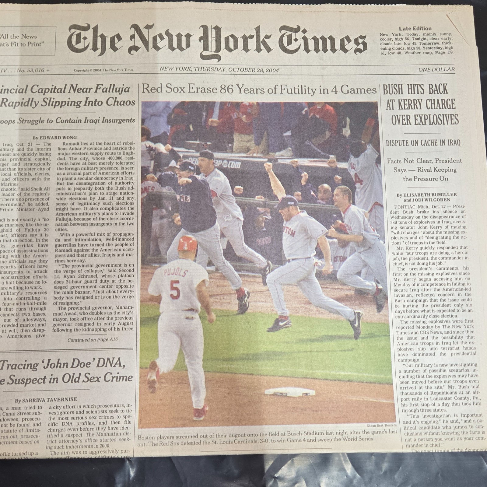 New York Times Oct 28 2004 Boston Red Sox World Series Win Erase 86 Years Futili New York Times Oct 28 2004 Boston Red Sox World Series Win Erase 86 Years Futili
