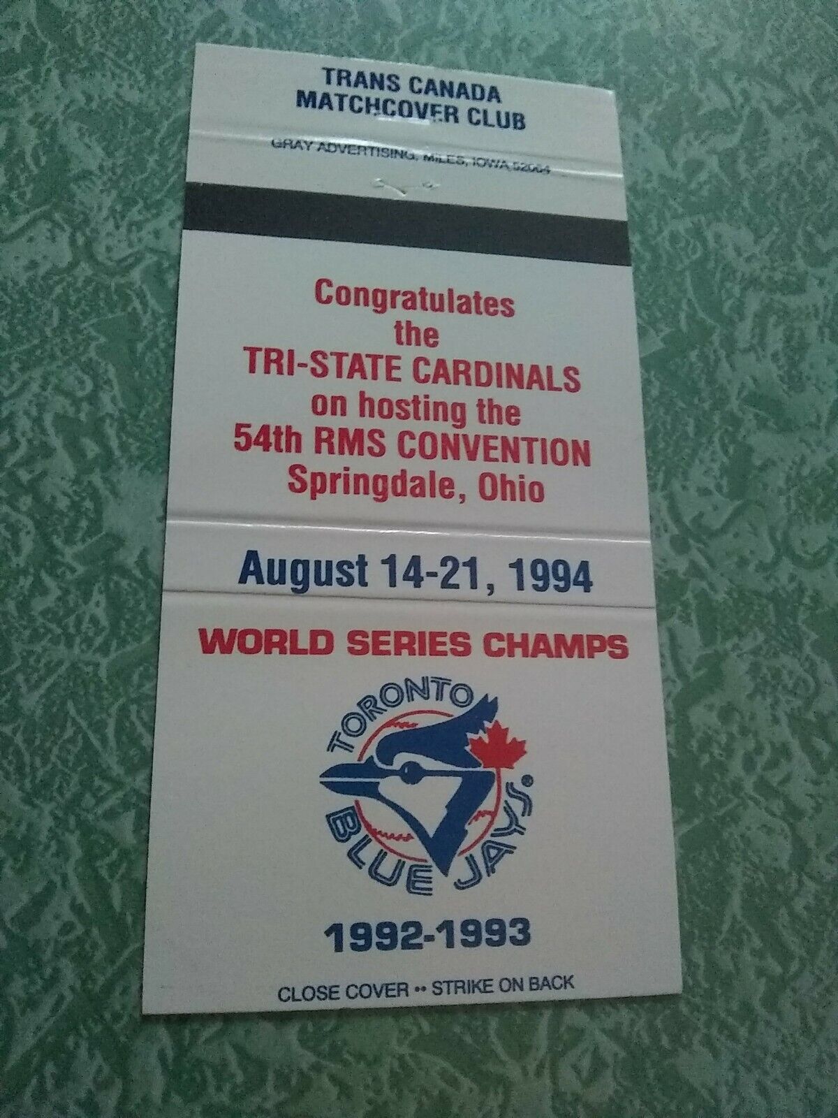 Vintage Matchbook Cover X1 Collectible Ephemera Toronto Blue Jays baseball