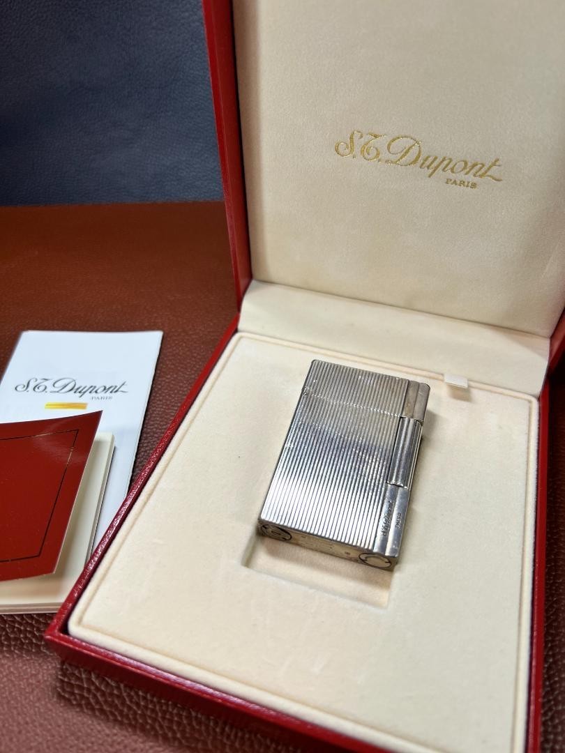Working S.T. DUPONT Gas lighter Silver Gatsby with box