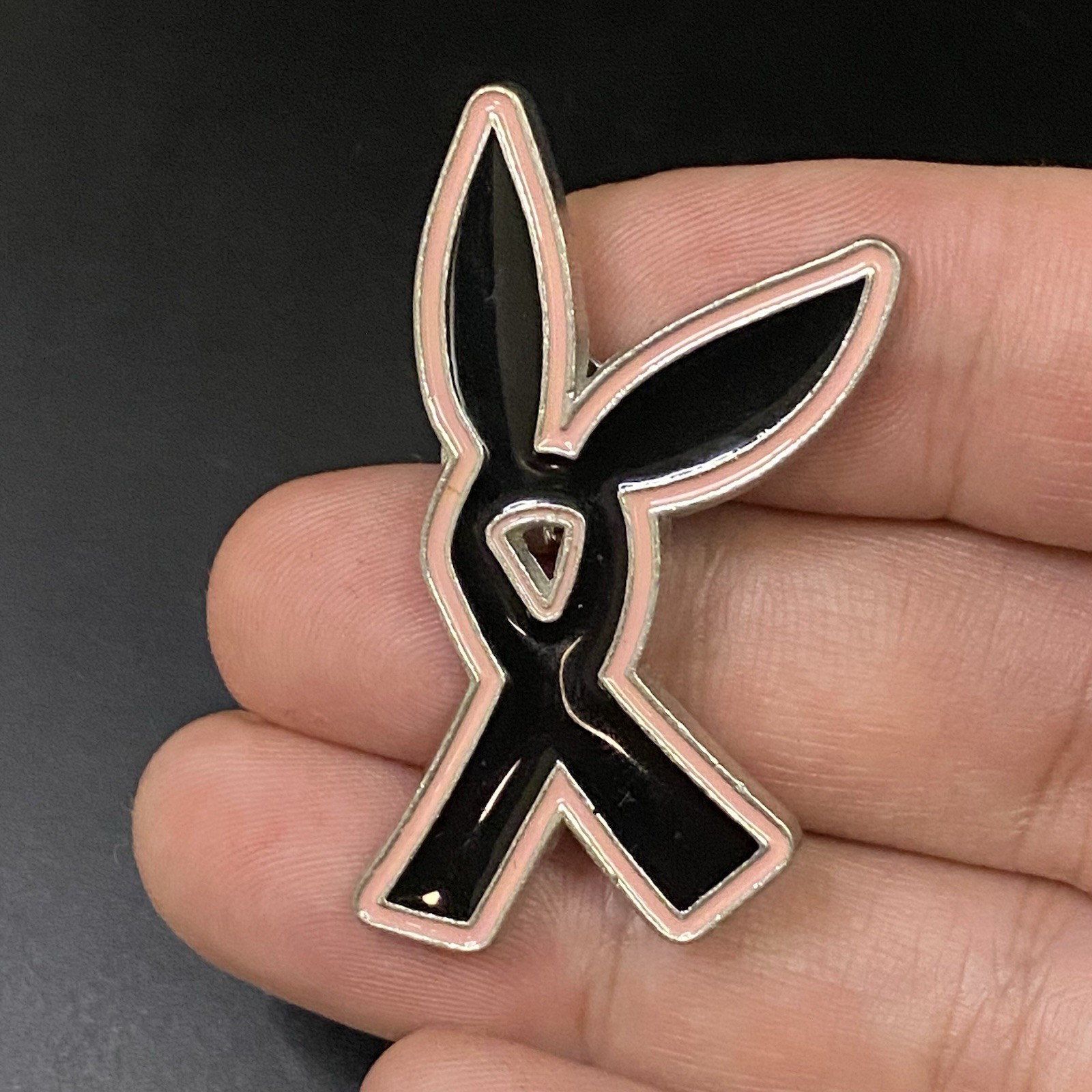 Playboy Bunny Ears Awareness Black Ribbon Lapel Pin 