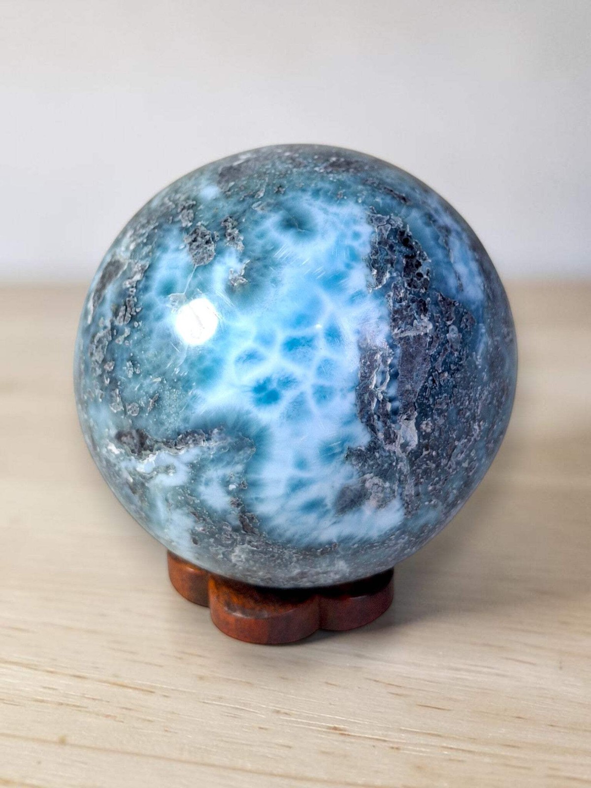 49 mm Larimar Polished Sphere Ball Dominican Blue Crystal Healing Display