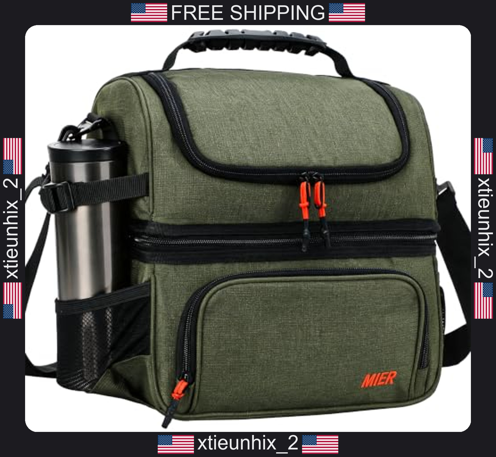 MIER Lunch Box for Men Dual Compartment Adult Lunch Bag for Work Army Green MIER Lunch Box for Men Dual Compartment Adult Lunch Bag for Work Army Green