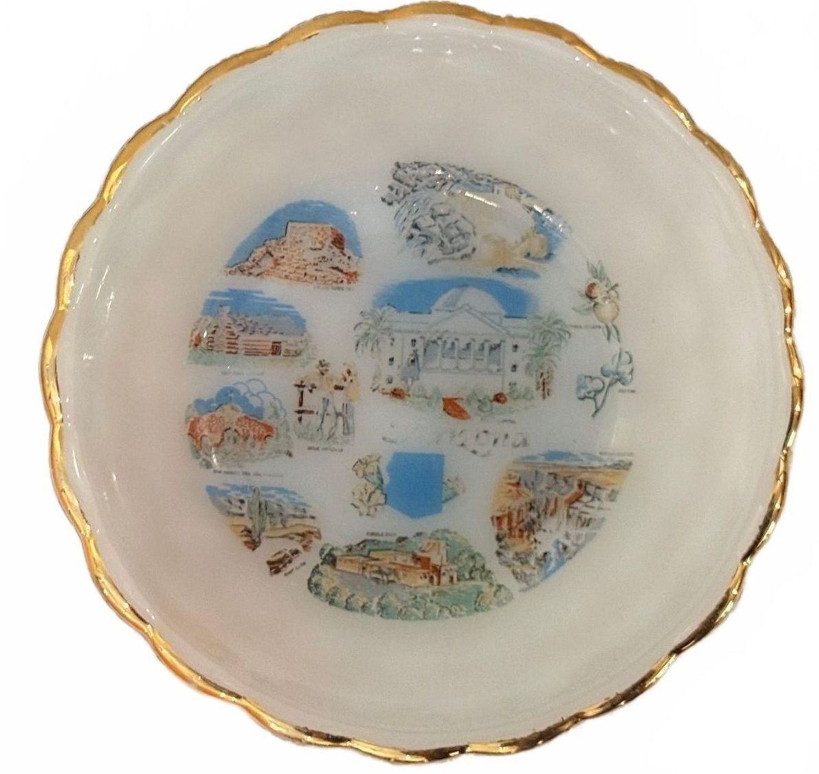 Vintage Mid-Century Arizona State Landmark Souvenir Dish - Scalloped Gold Rim Vintage Mid-Century Arizona State Landmark Souvenir Dish - Scalloped Gold Rim