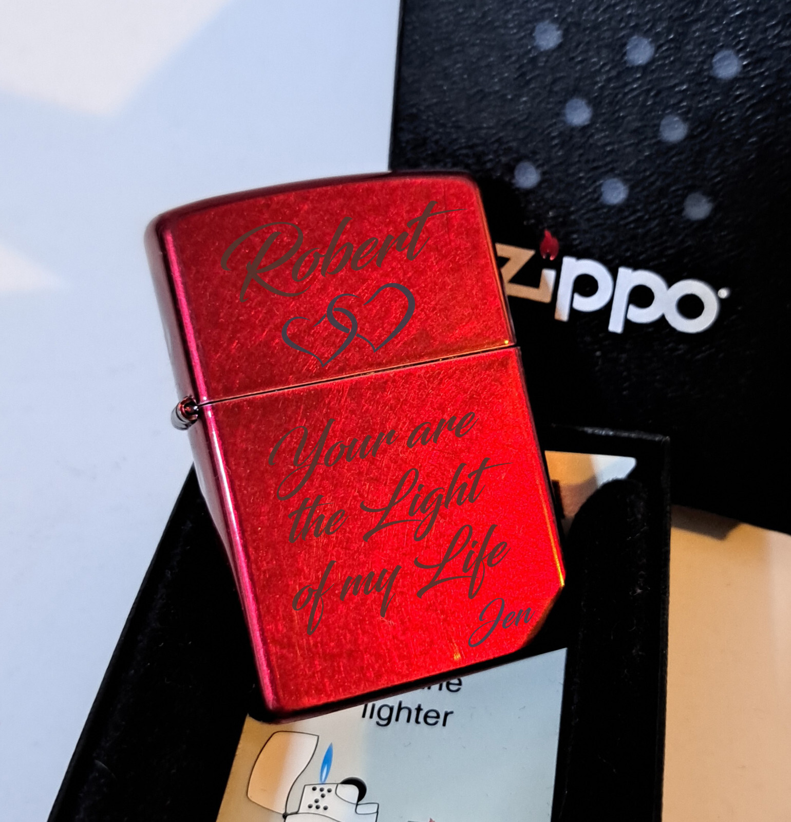 Custom Engraved Candy Apple Red Zippo Lighter / Personalized with your Text