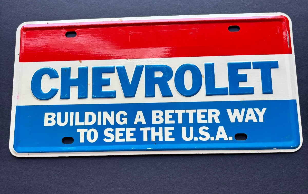 NOS Vintage Heavy Metal Steel Chevy License Plate BUILDING A BETTER WAY U.S.A. NOS Vintage Heavy Metal Steel Chevy License Plate BUILDING A BETTER WAY U.S.A.