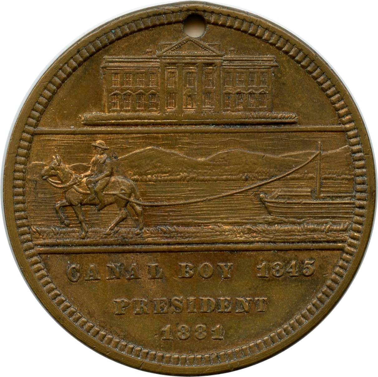 1880 James A. Garfield Canal Boy 1845 To President 1881 Political Campaign Token 1880 James A. Garfield Canal Boy 1845 To President 1881 Political Campaign Token