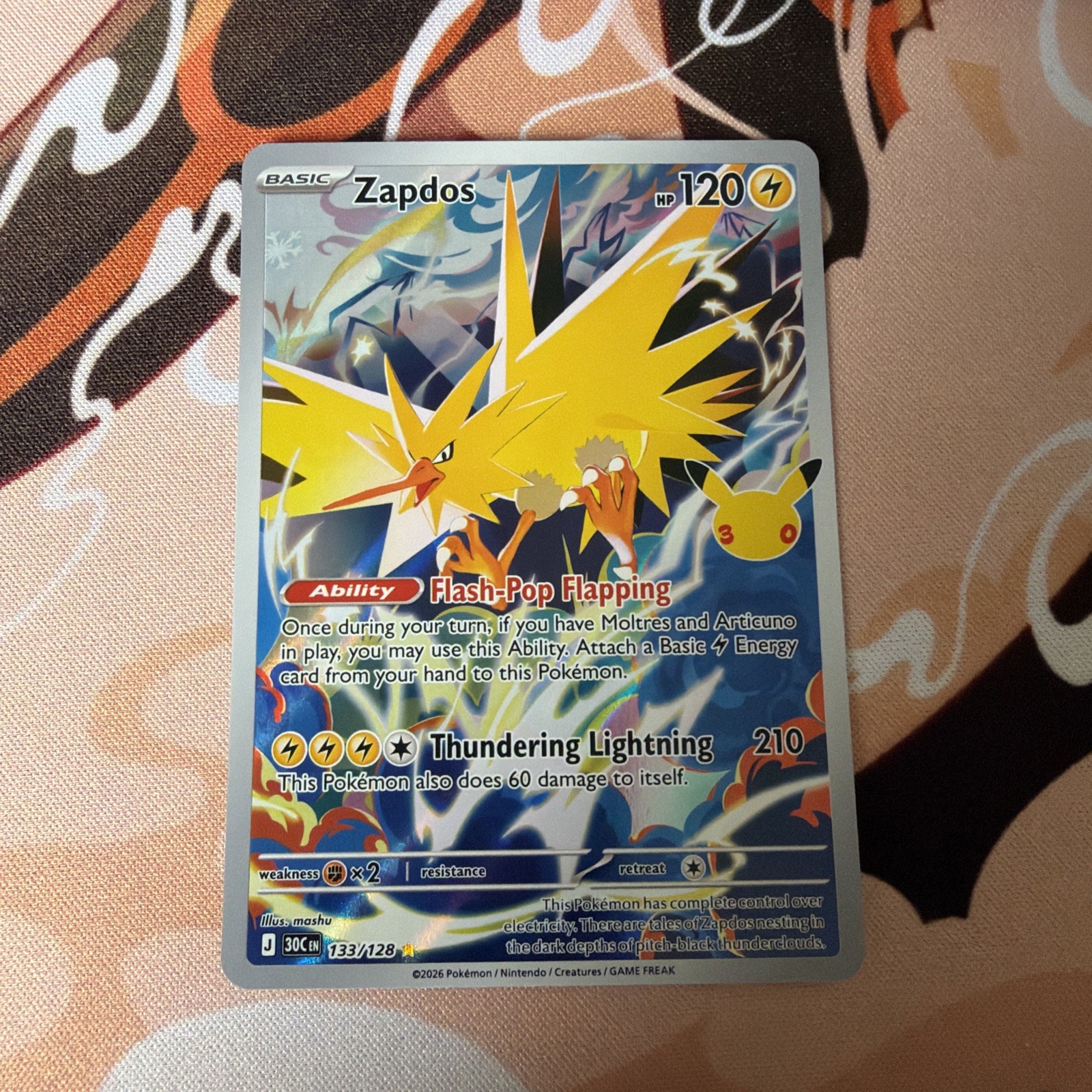 Zapdos 133/128 30th Celebrations Ultra Rare Full Art Holo Pokémon TCG 2026 Zapdos 133/128 30th Celebrations Ultra Rare Full Art Holo Pokémon TCG 2026