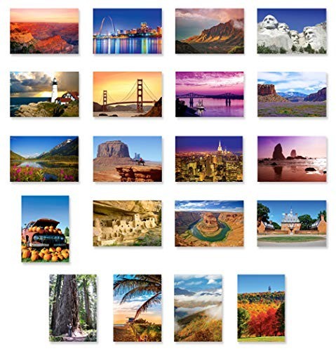 Postcard Set of 20, 4x6 Inches, American Travel Sites Variety Pack