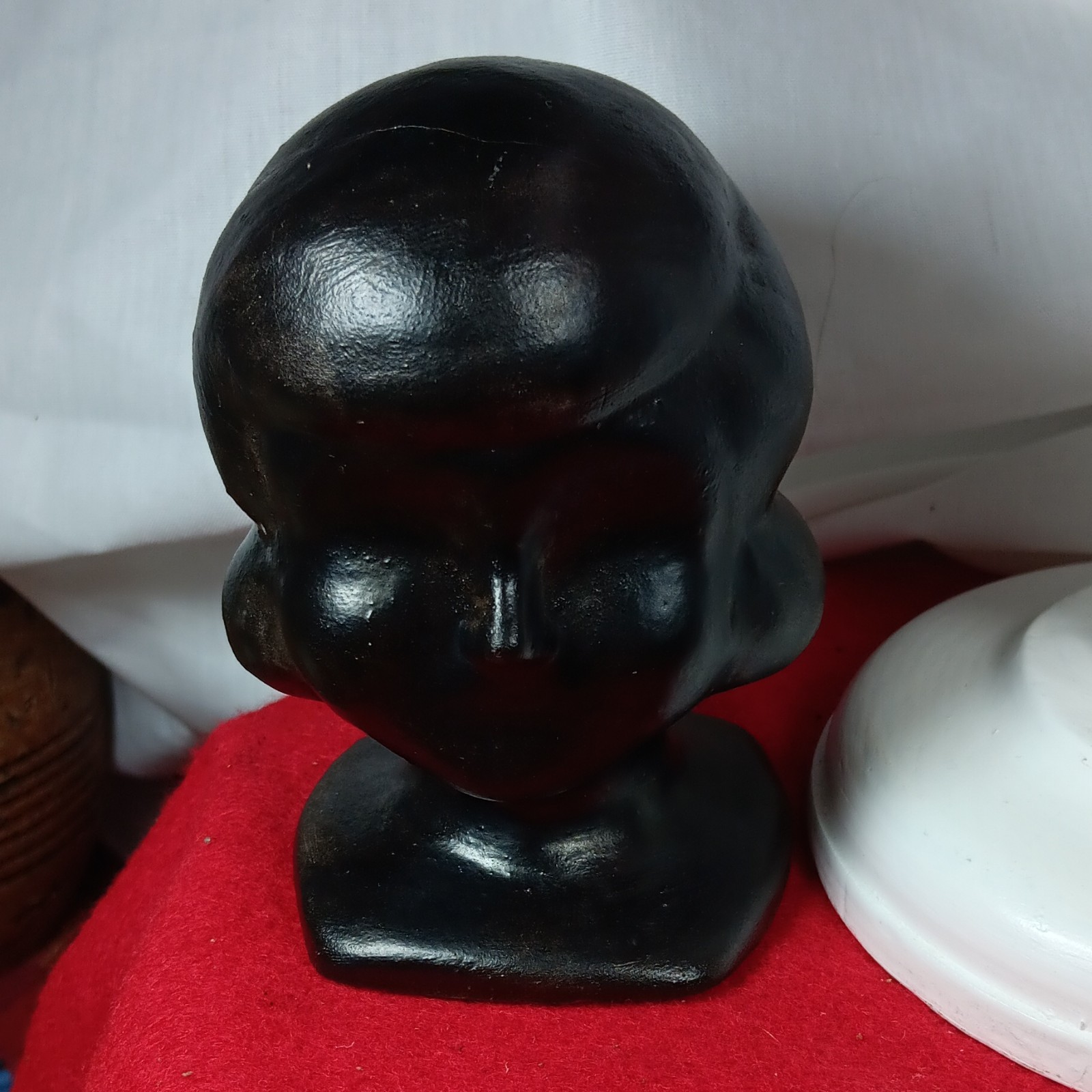 Vintage 1960s Black Glossy Ceramic Girl Head Bust Figurine Sculpture Stamped Vintage 1960s Black Glossy Ceramic Girl Head Bust Figurine Sculpture Stamped