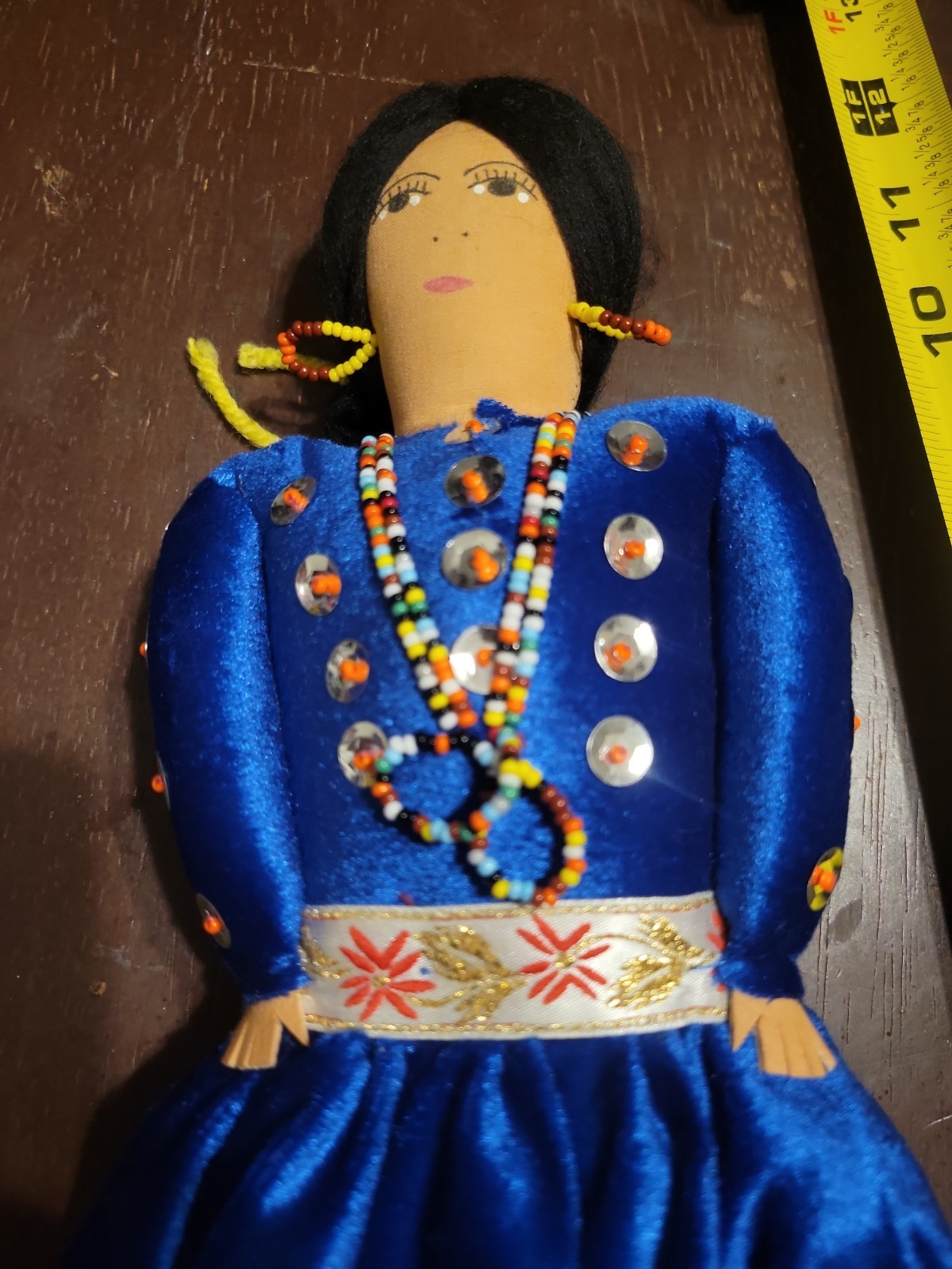 Vintage Native American Navajo Doll Blue Velvet Dress Handmade 12\