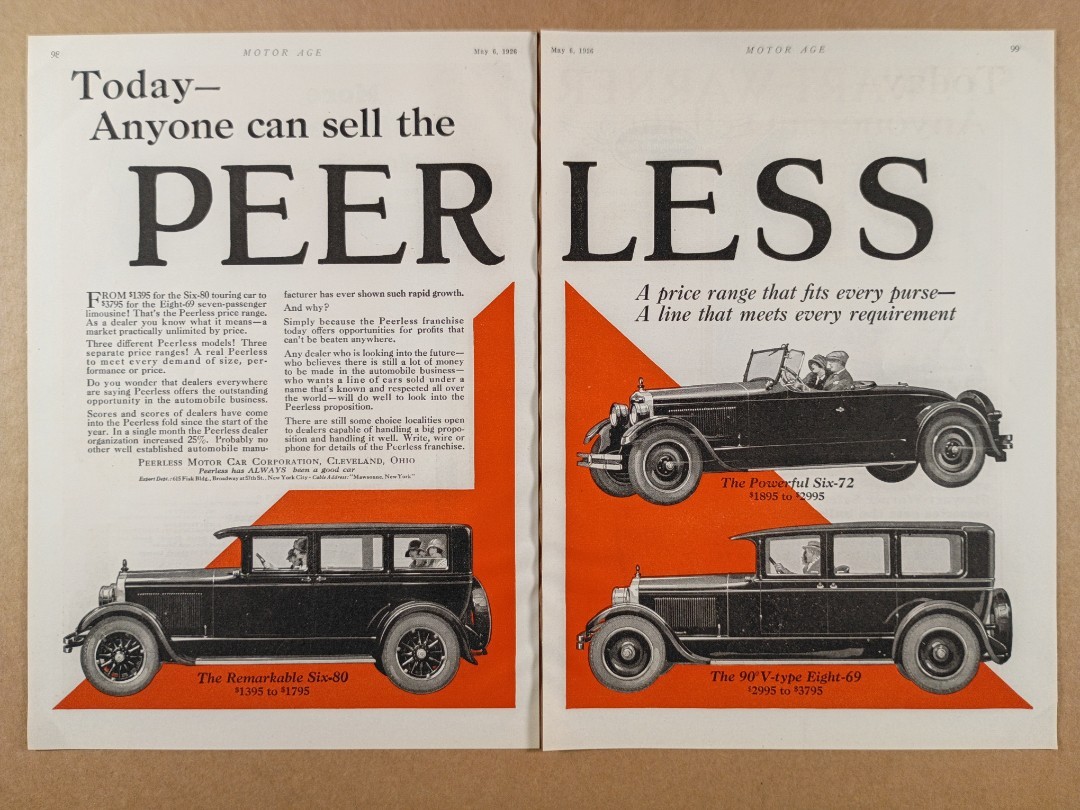 1926 Peerless Eight-69 Six-72 Six-80 vintage print Ad