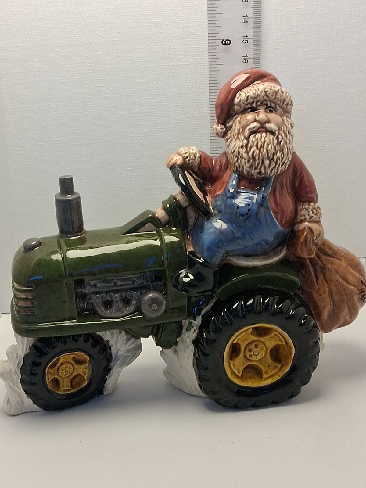 Vintage 1981 Nowells Ceramic Santa on Green Tractor Figurine John Deere... Vintage 1981 Nowells Ceramic Santa on Green Tractor Figurine John Deere...