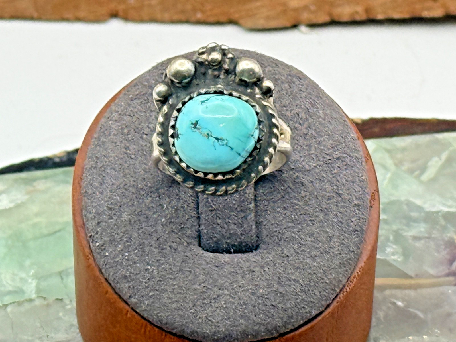 Vintage Navajo Native Sterling Silver Petite Beaded Turquoise ring sz 7--2791.24 Vintage Navajo Native Sterling Silver Petite Beaded Turquoise ring sz 7--2791.24