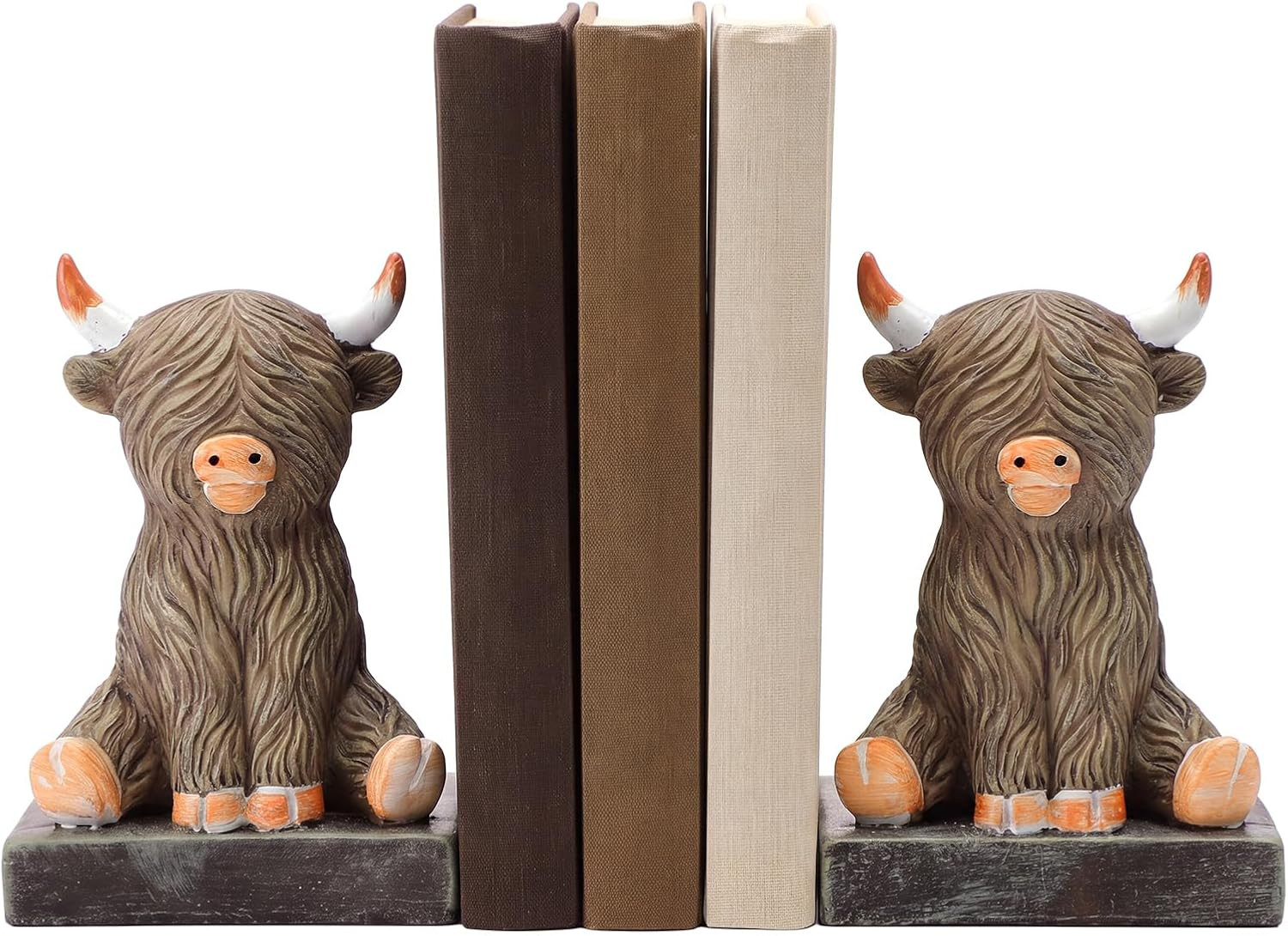 2 Pcs Vintage Highland Cow Bookends Animal Decorative Bookends