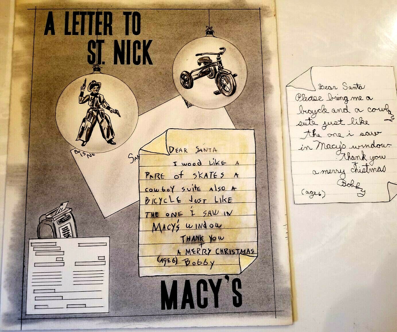 Original 1950\'s Macys Christmas Letter to Santa St Nick Artwork Ad illustration